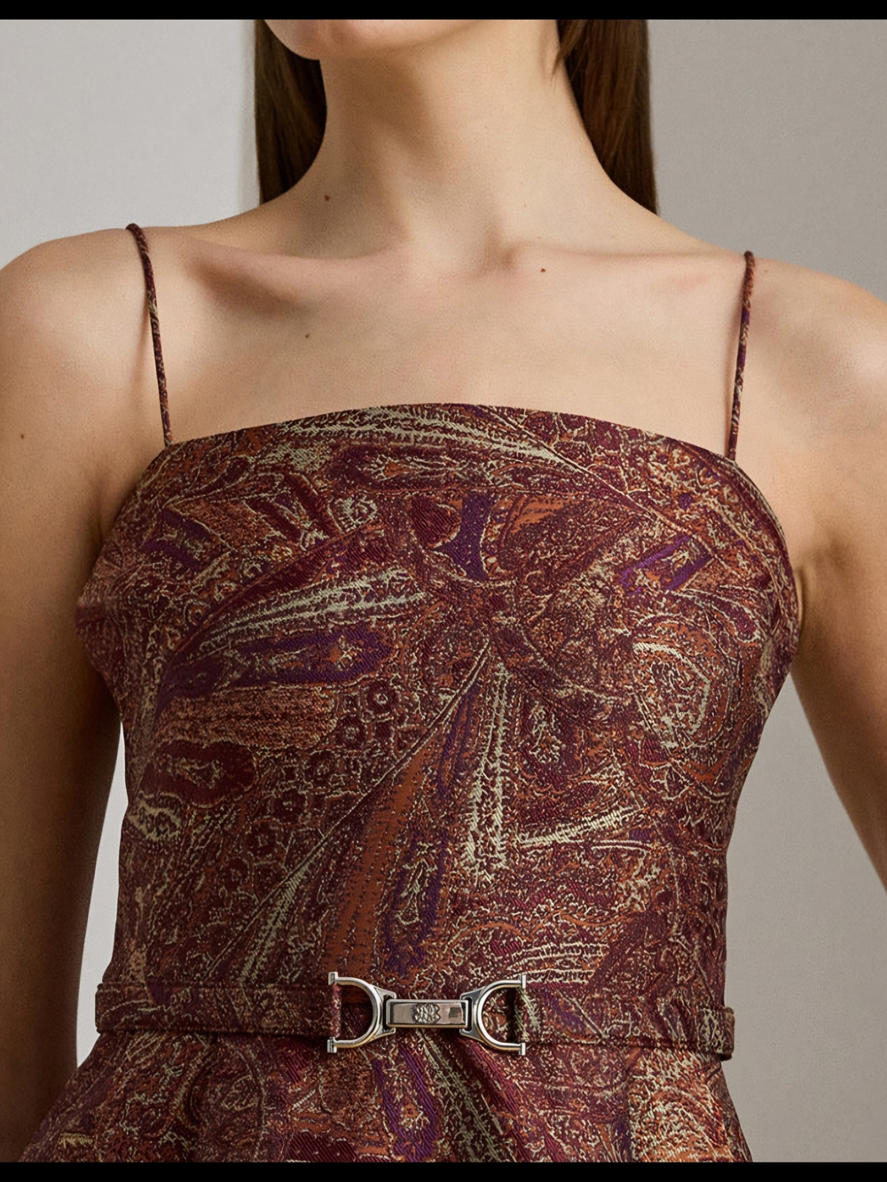 Lauren Ralph Lauren Burgundy Paisley Belted Cocktail Dress - Picture 2 of 3